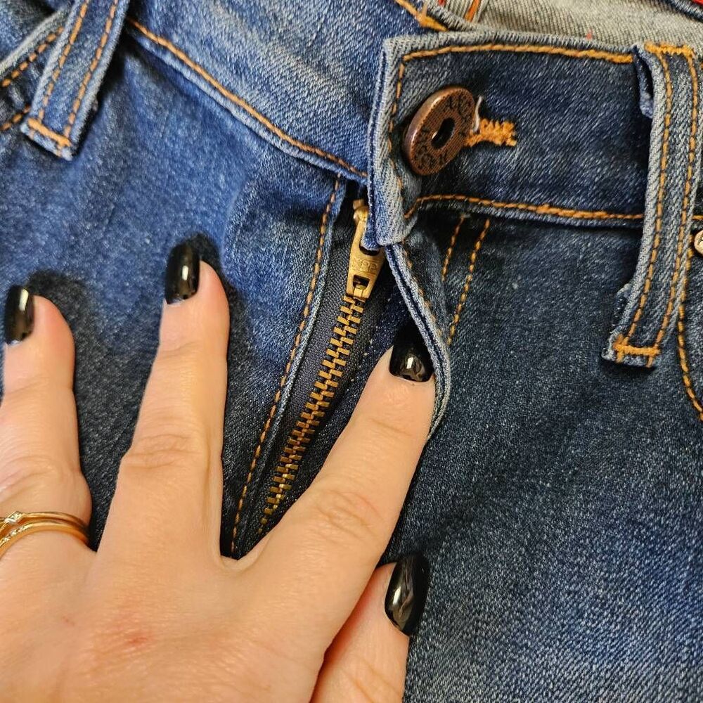 Angry Rabbit Distressed Blue Cropped Flare Jeans - Picture 5 of 9